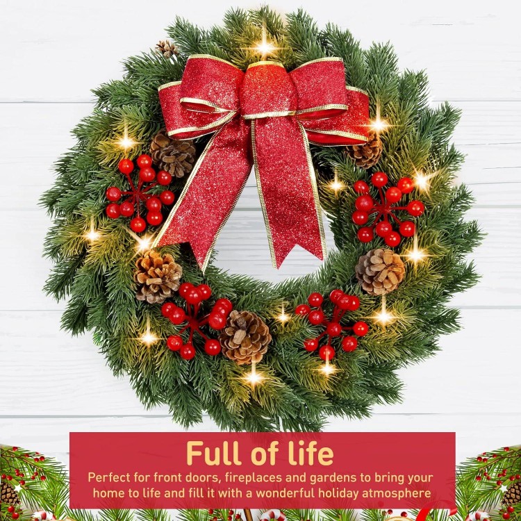 Christmas Wreath with Hanger & Timer - for Window Outdoor Wall Decor