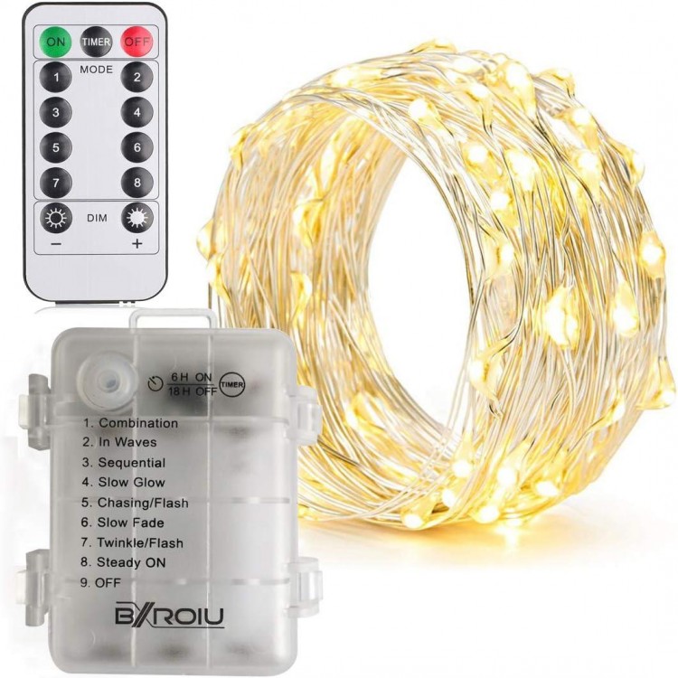 Battery Operated Fairy Lights - 8 Modes, 16Ft/5Meter, 50 LEDs, Timer, Remote Control