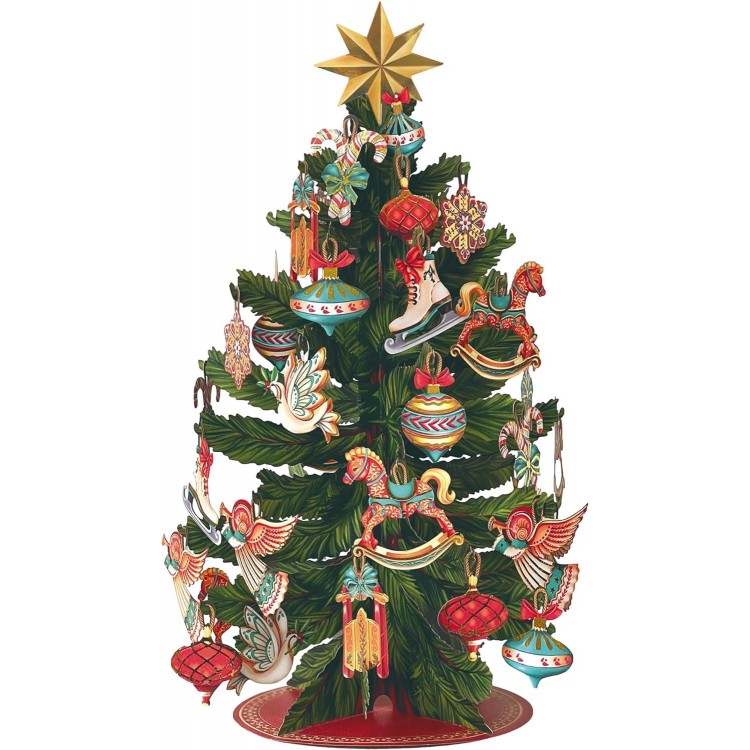 Freshcut Paper Pop Up Christmas Tree - Decoration with Removable Ornaments