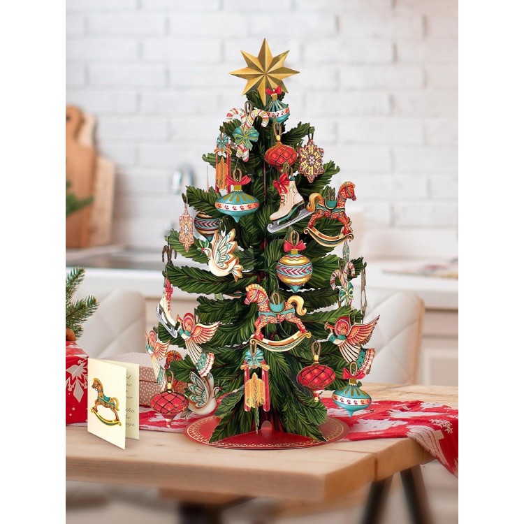 Freshcut Paper Pop Up Christmas Tree - Decoration with Removable Ornaments