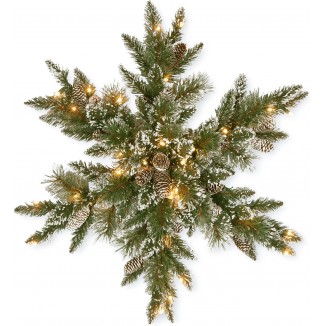 Pre-Lit Artificial Christmas Star Wreath, Glittery Bristle Pine