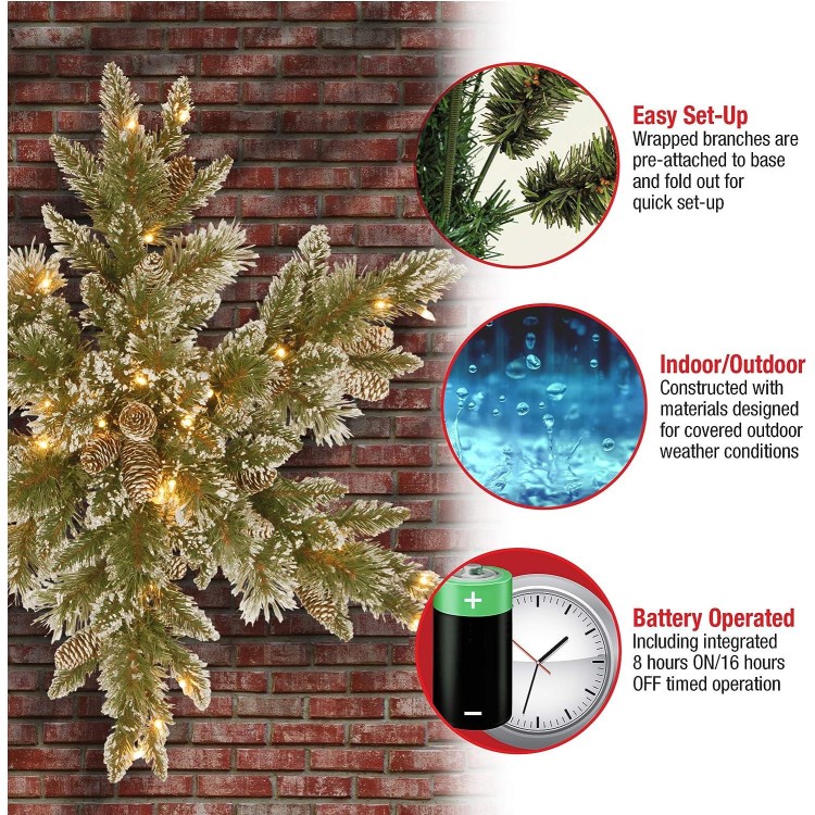 Pre-Lit Artificial Christmas Star Wreath, Glittery Bristle Pine