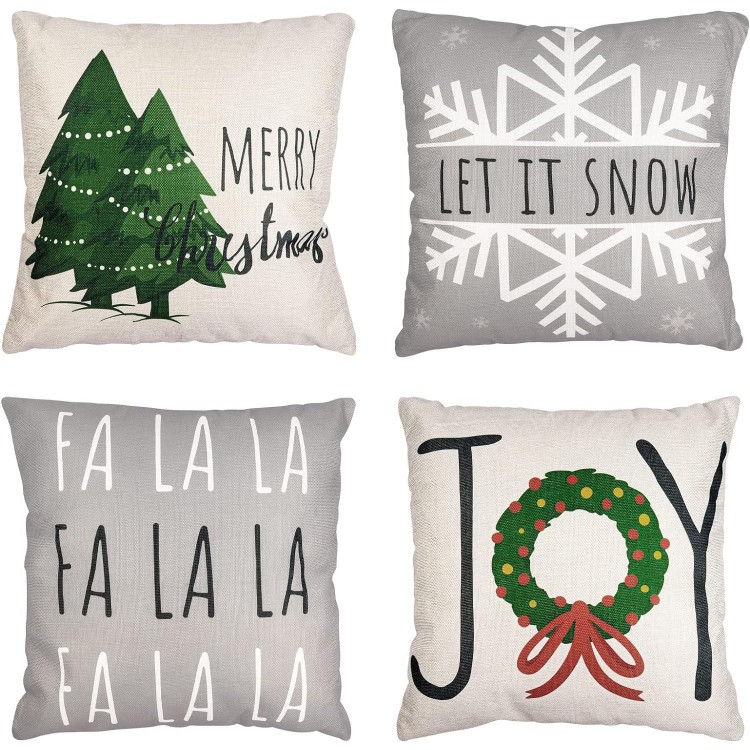 Christmas Pillow Covers 18x18 Set of 4 Winter Throw Pillow Covers