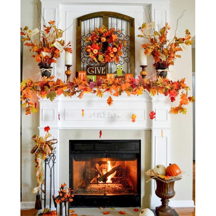 Artiflr 2 Pack Fall Garland Maple Leaf，Hanging Vine for Thanksgiving