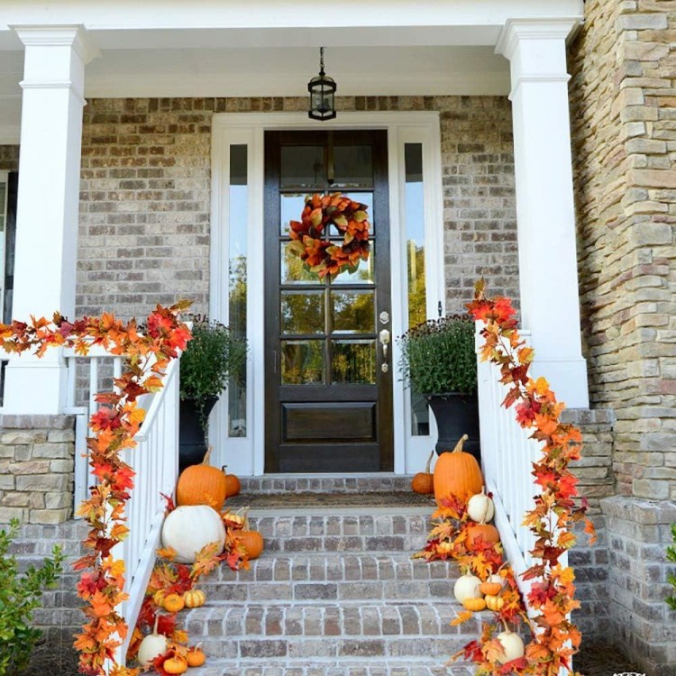 Artiflr 2 Pack Fall Garland Maple Leaf，Hanging Vine for Thanksgiving