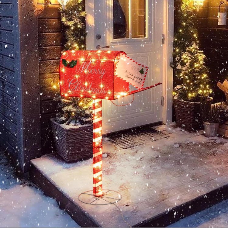 Christmas Yard Light Decorations, Lighted Santa’s Mailbox Yard Decor