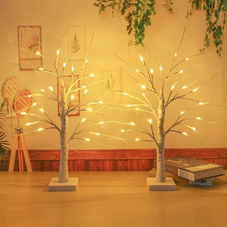 Lighted Birch Trees for Christmas Decorations - Pack with Timer
