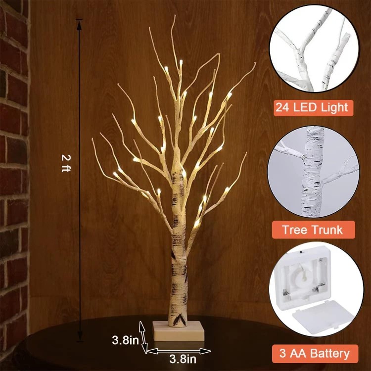 Lighted Birch Trees for Christmas Decorations - Pack with Timer