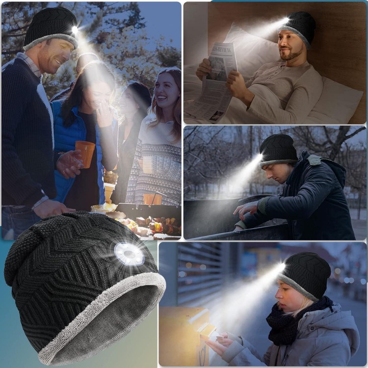 HIGHEVER LED Beanie Hat with Light - Men Women Flashlight Beanie with Headlamp Winter Cap