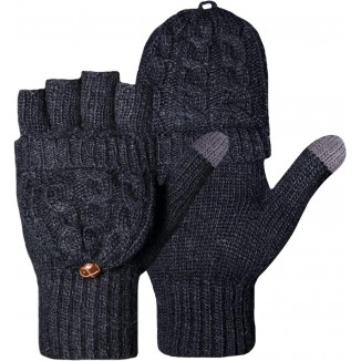 Loritta Winter Gloves Warm Wool Knit Flip Fingerless Gloves Mittens for Women Gifts