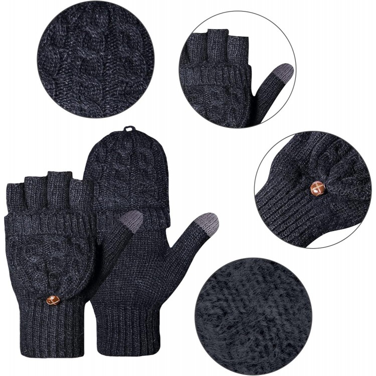 Loritta Winter Gloves Warm Wool Knit Flip Fingerless Gloves Mittens for Women Gifts