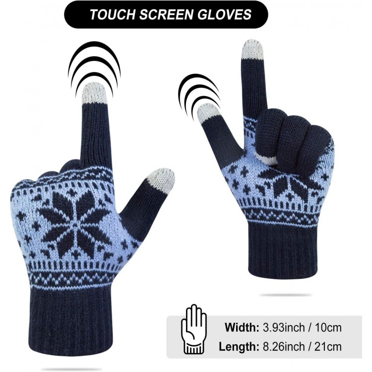 YSense Wear 3 Pairs Touch Screen Gloves Snow Flower, Warm Knit Winter Gloves Christmas Gifts Stocking Stuffers