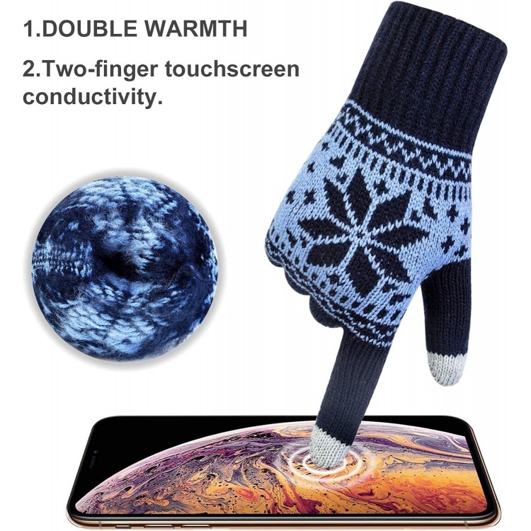 YSense Wear 3 Pairs Touch Screen Gloves Snow Flower, Warm Knit Winter Gloves Christmas Gifts Stocking Stuffers