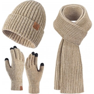 LackBlue Womens Winter Beanie Hat Scarf Touchscreen Gloves Set