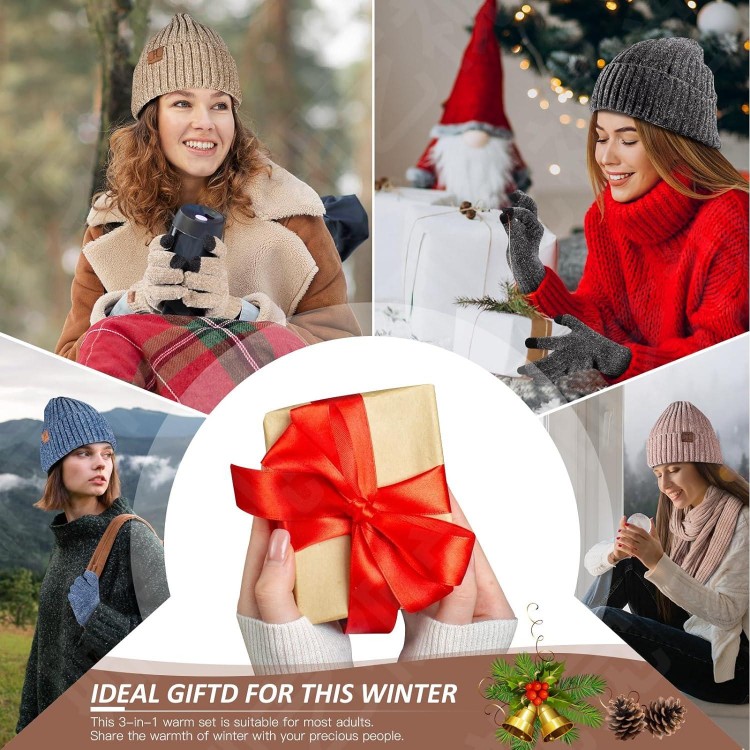 LackBlue Womens Winter Beanie Hat Scarf Touchscreen Gloves Set