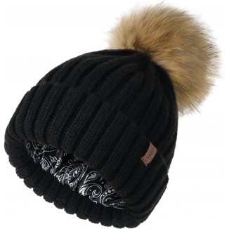 FURTALK Womens Winter Beanie Hat  Faux Fur Pom Pom Beanies Hat for Women Winter Warm Knit Hats