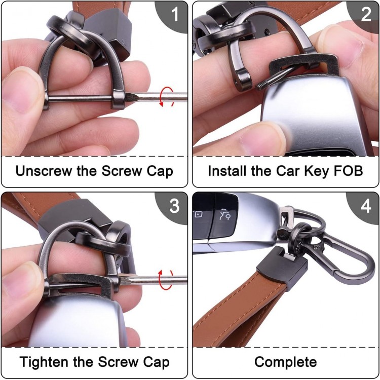 Wisdompro Genuine Leather Car Keychain, Universal Key Fob Keychain Leather Key Chain Holder