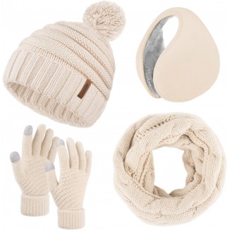 Apoway Winter Warm Set Knitted Beanie Hat Scarf Cold Weather Touchscreen Gloves Soft Ear Warmer