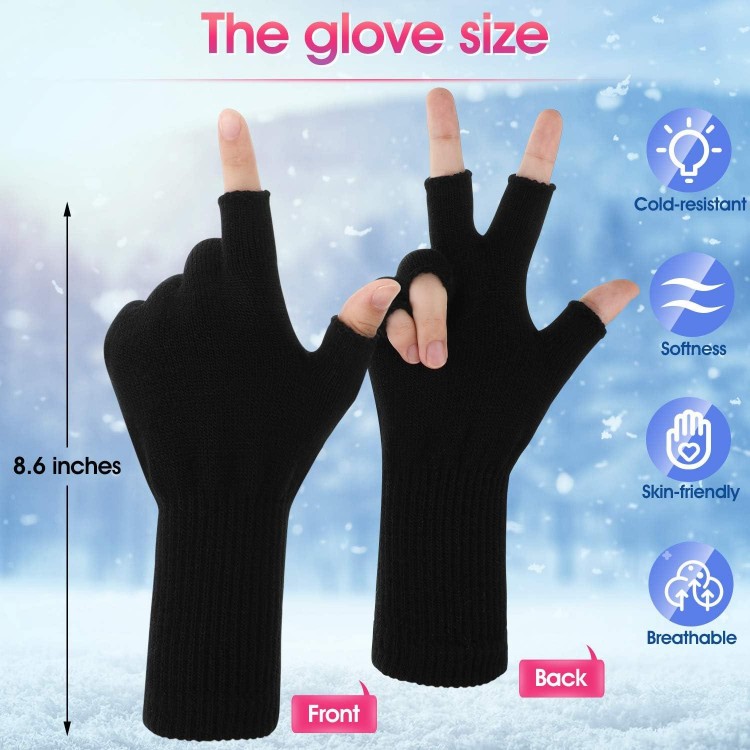 6 Pairs Unisex Half Finger Gloves Warm Stretchy Knit Fingerless Gloves 8.6 Inches Soft Gloves for Women Men