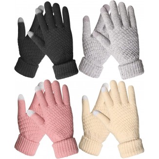 4 Pairs Womens Winter Gloves Warm Touch Screen Knit Fleece Gloves for Women Cold Weather