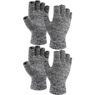 Cooraby 2 Pairs Thickened Cashmere Warm Half Finger Gloves Winter Knitted Fingerless Gloves for Men and Women