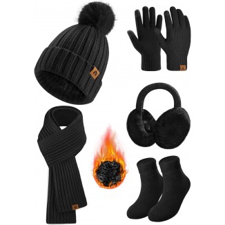 Winter Beanie Hat Scarf Gloves Ear Muffs Socks Sets