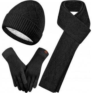 REACH STAR Womens Winter Warm Beanie Hat Touchscreen Gloves Scarf Set