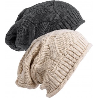 Senker Fashion 2 Pack Womens Slouchy Beanie Winter Knit Soft Hat for Women and Men