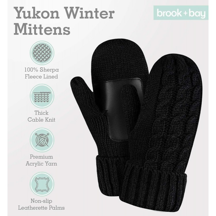 Women's Cold Weather Mittens - Thick Cable Knit Fleece Lined Winter Mittens for Women - Warm Chunky
