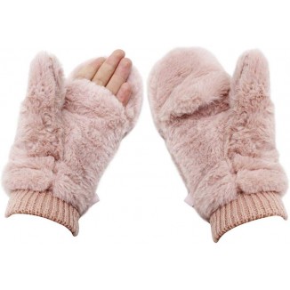 Unisex Winter Fluffy Gloves Mittens Windproof Fleece Plush Gloves with Warm Mitten Cover