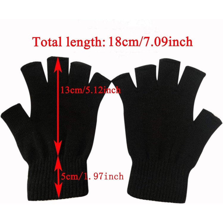 2 Pair Half Finger Gloves Winter Knit Touchscreen Warm Stretchy Mittens Fingerless Gloves in Common Size for Men and Women,black