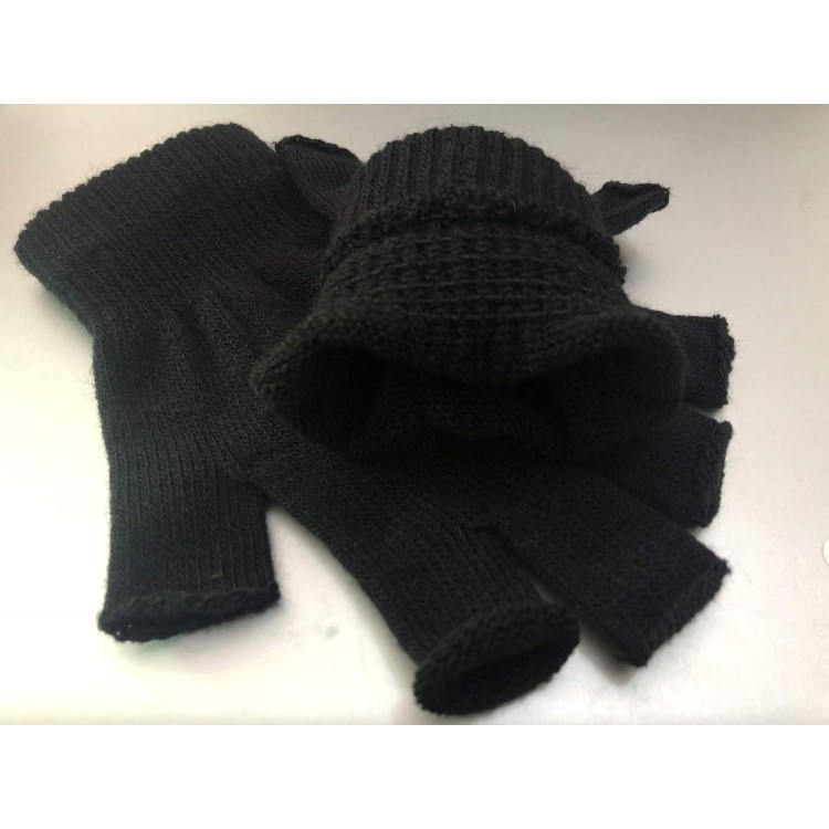 2 Pair Half Finger Gloves Winter Knit Touchscreen Warm Stretchy Mittens Fingerless Gloves in Common Size for Men and Women,black