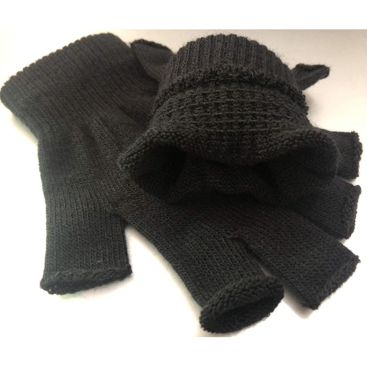 2 Pair Half Finger Gloves Winter Knit Touchscreen Warm Stretchy Mittens Fingerless Gloves in Common Size for Men and Women,black