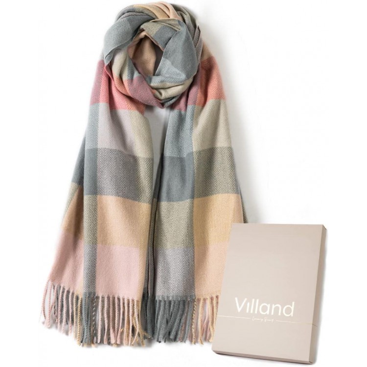 Villand Women's Wool Scarf - Cashmere Feel Winter Checked Scarves