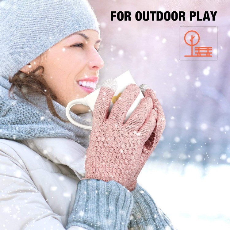 4 Pairs Women's Winter Touch Screen Gloves Warm Fleece Lined Knit Gloves Elastic Cuff Winter Texting Gloves