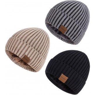 Nertpow Mens Beanie Hats 3 Pack, Winter Hats For Men Women Warm Thermal Fleece Lined