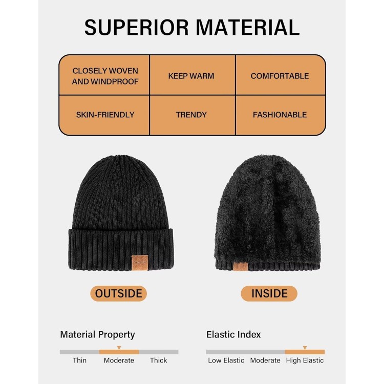Nertpow  Beanie Hats 3 Pack, Winter Hats For Men Women Warm Thermal Fleece Lined