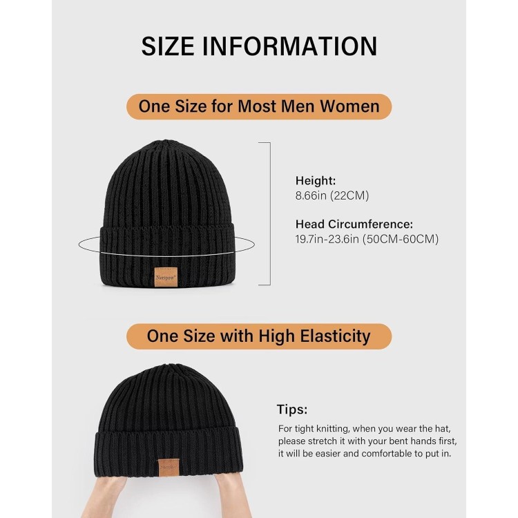Nertpow Mens Beanie Hats 3 Pack, Winter Hats For Men Women Warm Thermal Fleece Lined