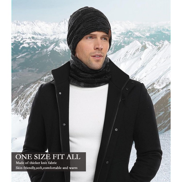 FZ FANTASTIC ZONE Mens Winter Beanie Hats Scarf Set Warm Knit Skull Caps Neck Warmer