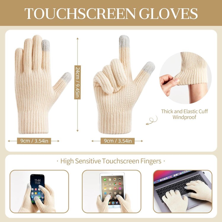 Coolprince Womens Winter Beanie Hat Long Scarf Touchscreen Gloves Set 