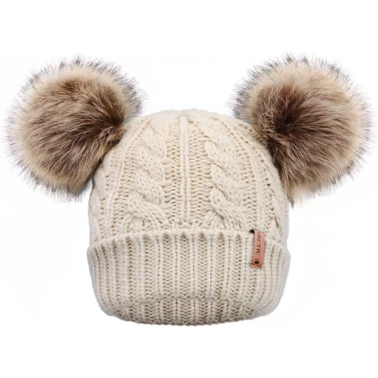 Arctic Paw Pom Pom Beanie Cable Knit Fleece Lined Winter Beanie Women Hat