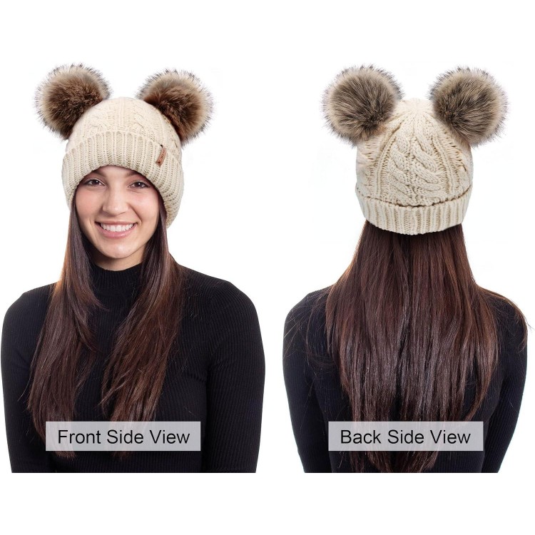Arctic Paw Pom Pom Beanie Cable Knit Fleece Lined Winter Beanie Women Hat