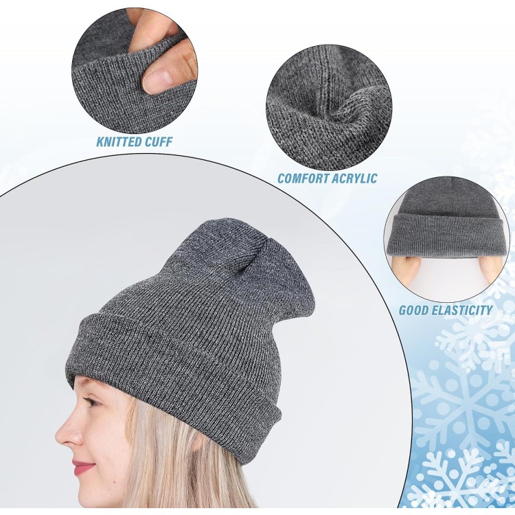 Glooarm 3 Pack Beanie Hats for Men Women Winter Warm Hats Acrylic Knit Cuffed Beanie Caps