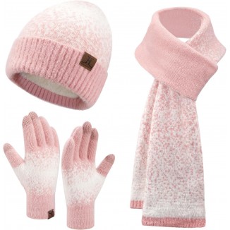 FZ FANTASTIC ZONE Womens Winter Knit Beanie Hats And Touchscreen Gloves Long Scarf Set