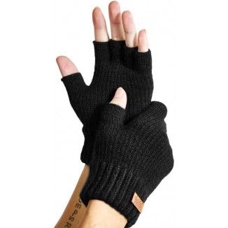 JYUYNY Winter Fingerless Gloves for Women Men, Warm Alpaca Wool Stretch Knit Cold Weather Adult Half Finger Glove for Driving