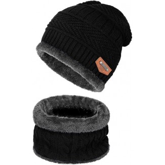 Warm Winter Beanie Hat & Scarf Set Stylish Knit Skull Cap for Men Women