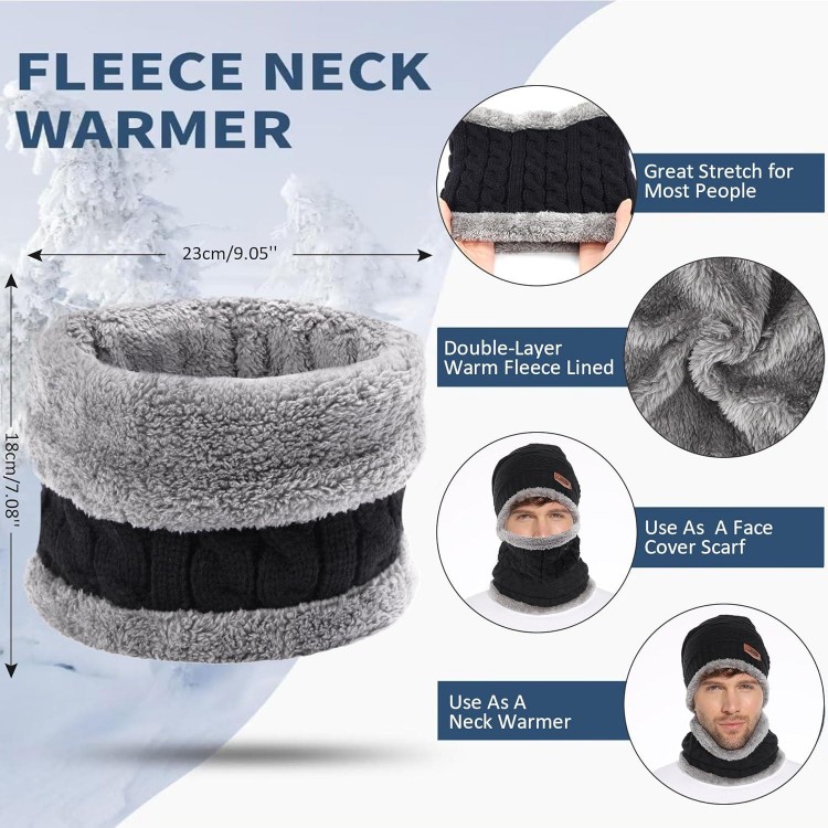 FZ FANTASTIC ZONE Winter Beanie Hat Scarf Set Warm Knit Thick Fleece 