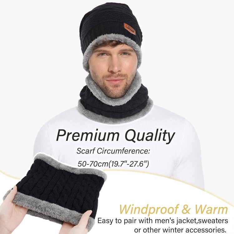 FZ FANTASTIC ZONE Winter Beanie Hat Scarf Set Warm Knit Thick Fleece 