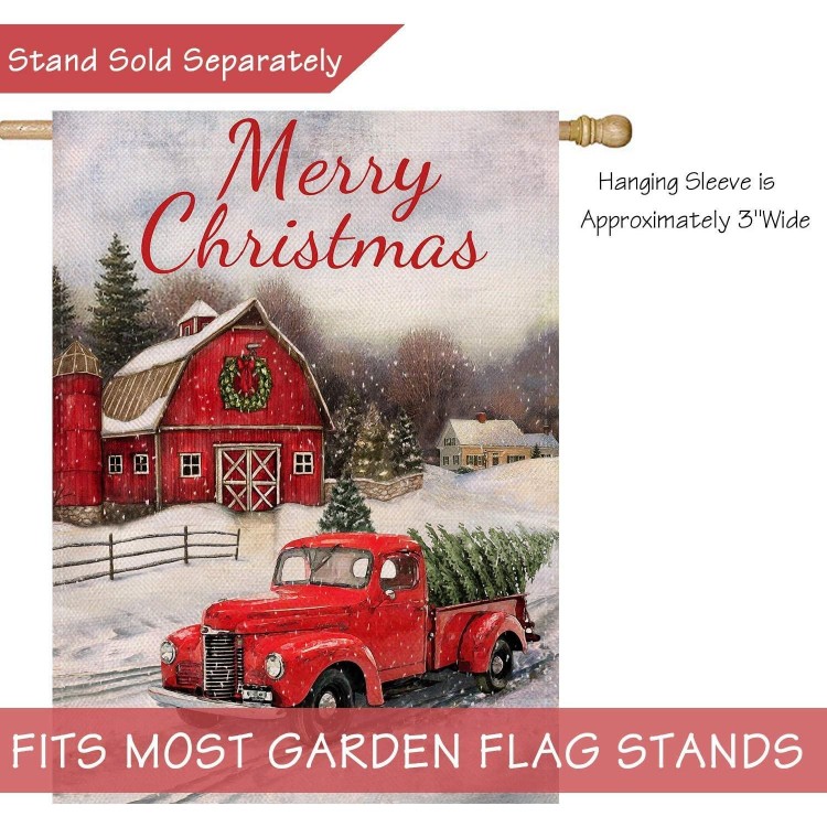 Selmad Merry Christmas House Flag Red Truck Double Sided, Holiday Decorative Flag