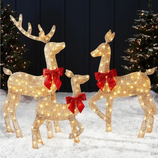 Best Choice Products 4ft 3-Piece 2D Lighted Christmas Deer Family Set
